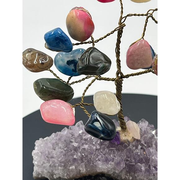 Handmade Multi-Color Gemstone Wire Tree on Amethyst Crystal Base 4.25” Decor - Picture 8 of 13